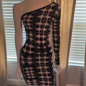 BCBG one sleeve dress.